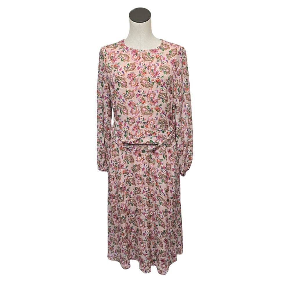 Boden Ruched Waist Midi Dress Dusty Pink‎ Paisley Bloom Size US 10 Petite Boho